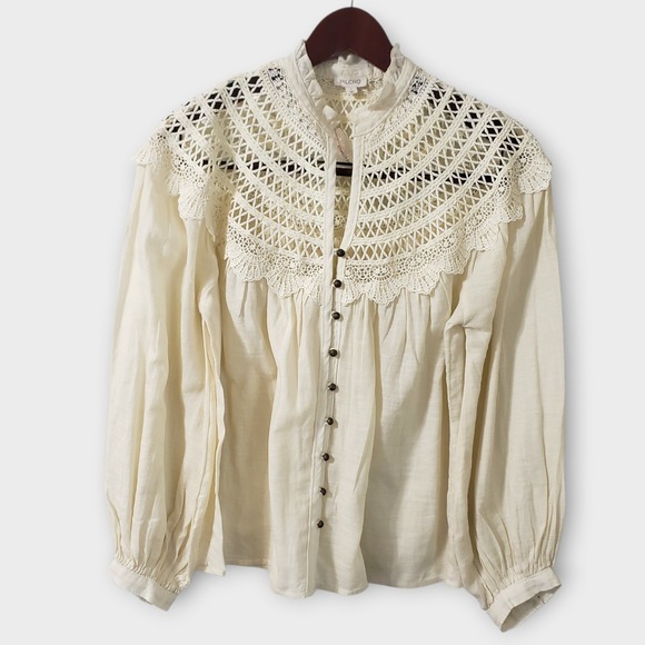 Pilcro Tops - NWT Pilcro Anthropologie Ivory Lace Yoke Peasant Blouse OB2353185 Small